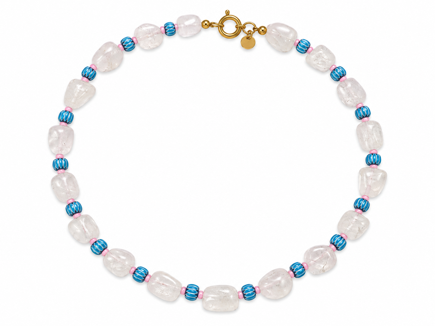 Collar Lola — Cuarzo blanco y piedras africanas azules.