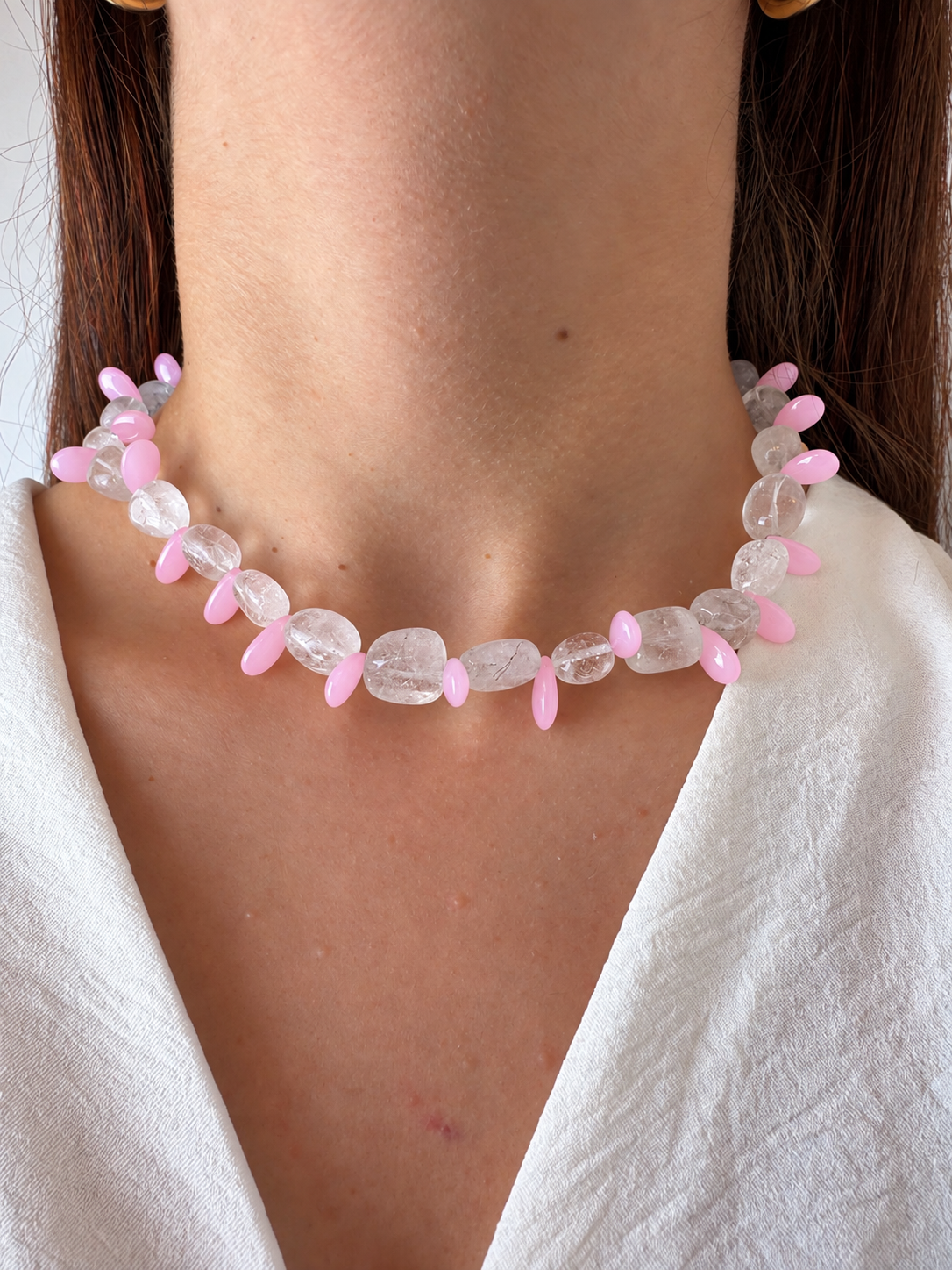 Collar Milagro — Cuarzo Blanco y rosa.