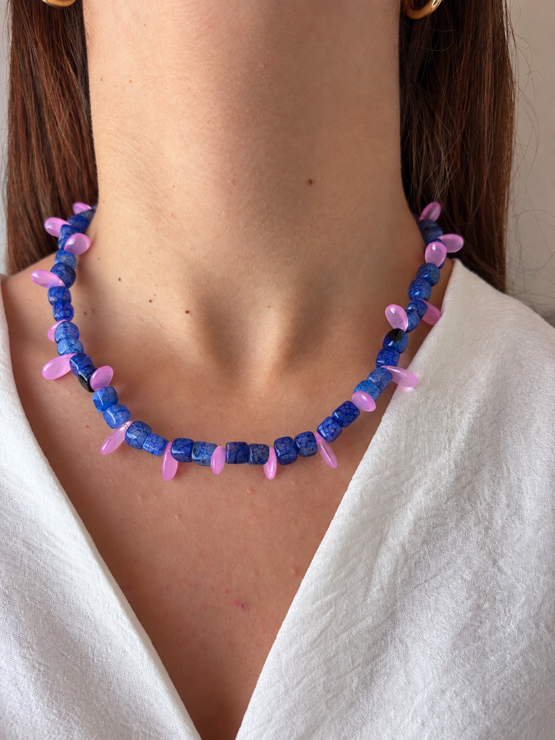 Collar Milagro — Azul y rosa.