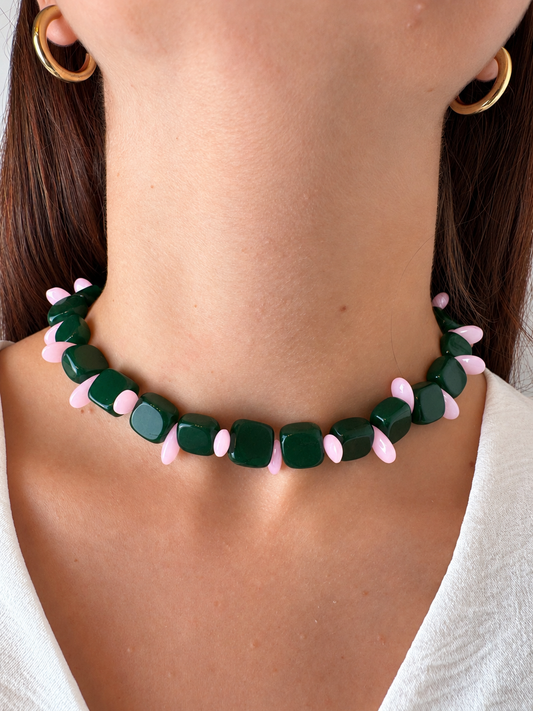 Collar Milagro — Verde y Rosa.