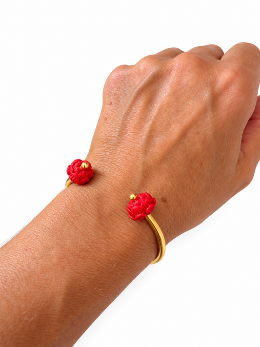 Pulsera Hueso Flor Roja