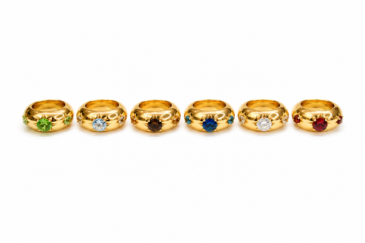 3 Star Ring — Three Natural Stones 18K Gold Plated
