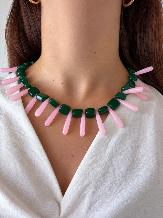 Collar Milagro — Verde y Rosa.