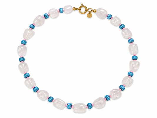 Collar Lola — Cuarzo blanco y piedras africanas azules.