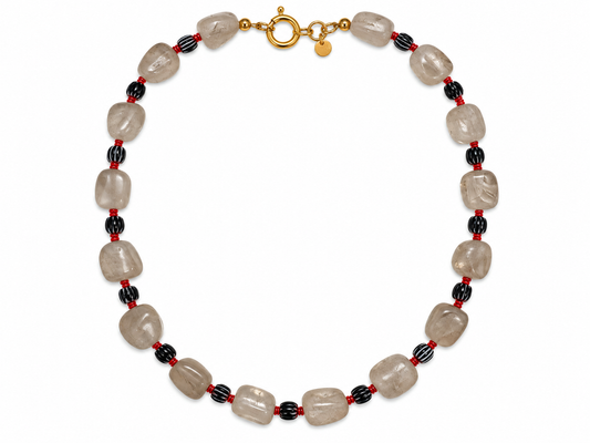 Collar Lola — Cuarzo blanco y piedras africanas.