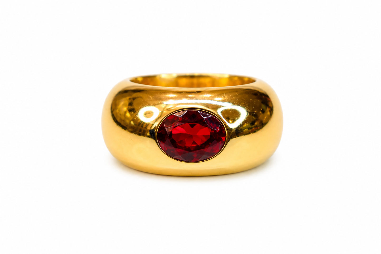 Big Solitaire Ring — Large Natural Stone 18K Gold Plated