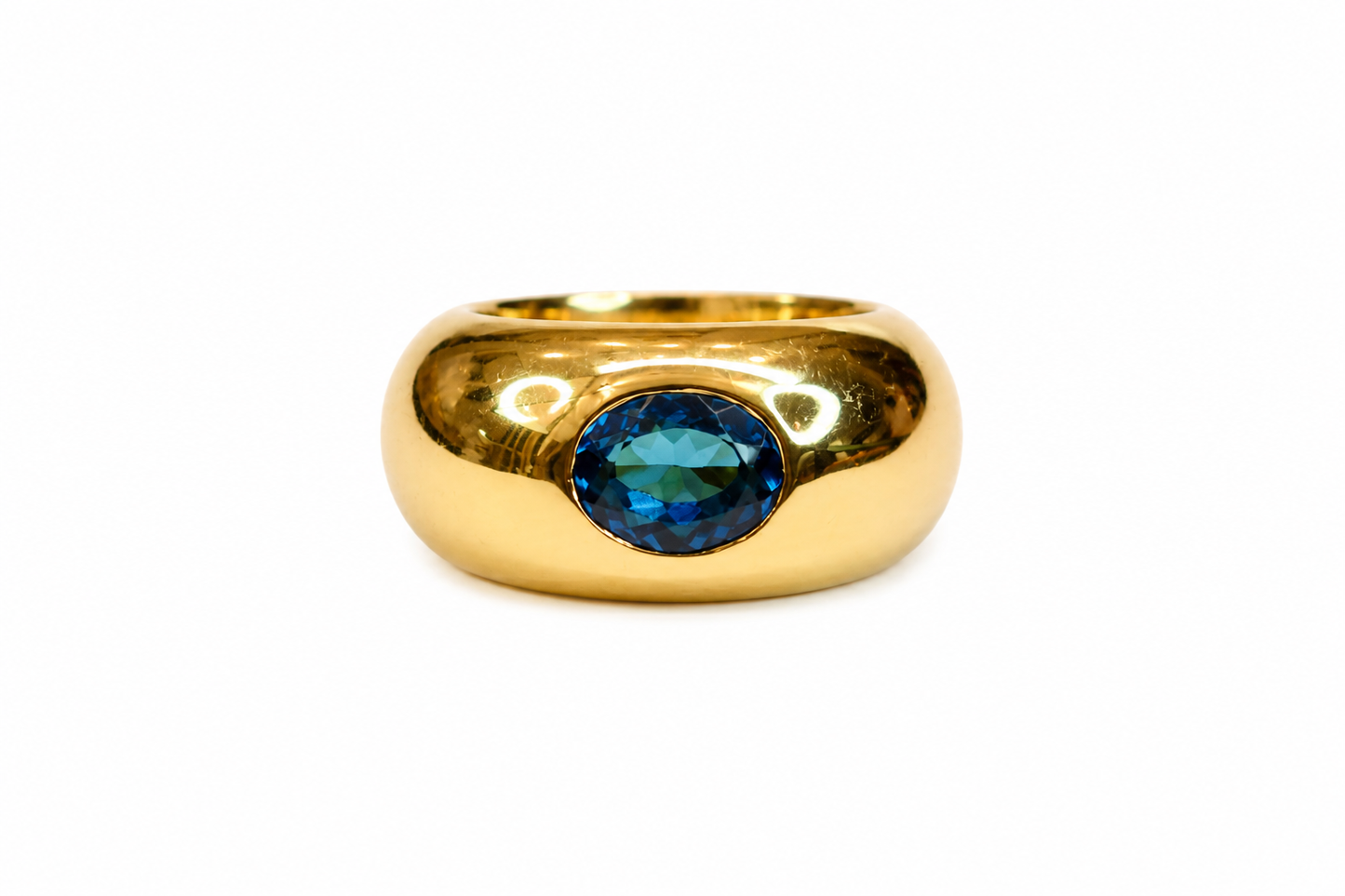 Big Solitaire Ring — Large Natural Stone 18K Gold Plated
