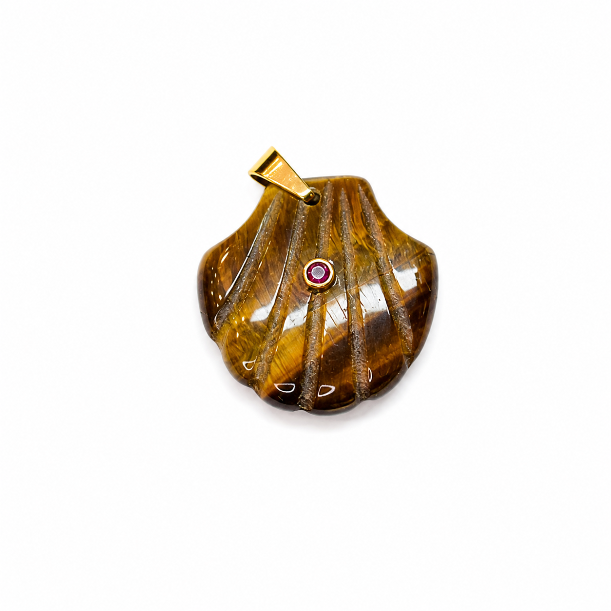 Charm Concha Grande ojo de tigre piedra natural — BoMBoM Jewels