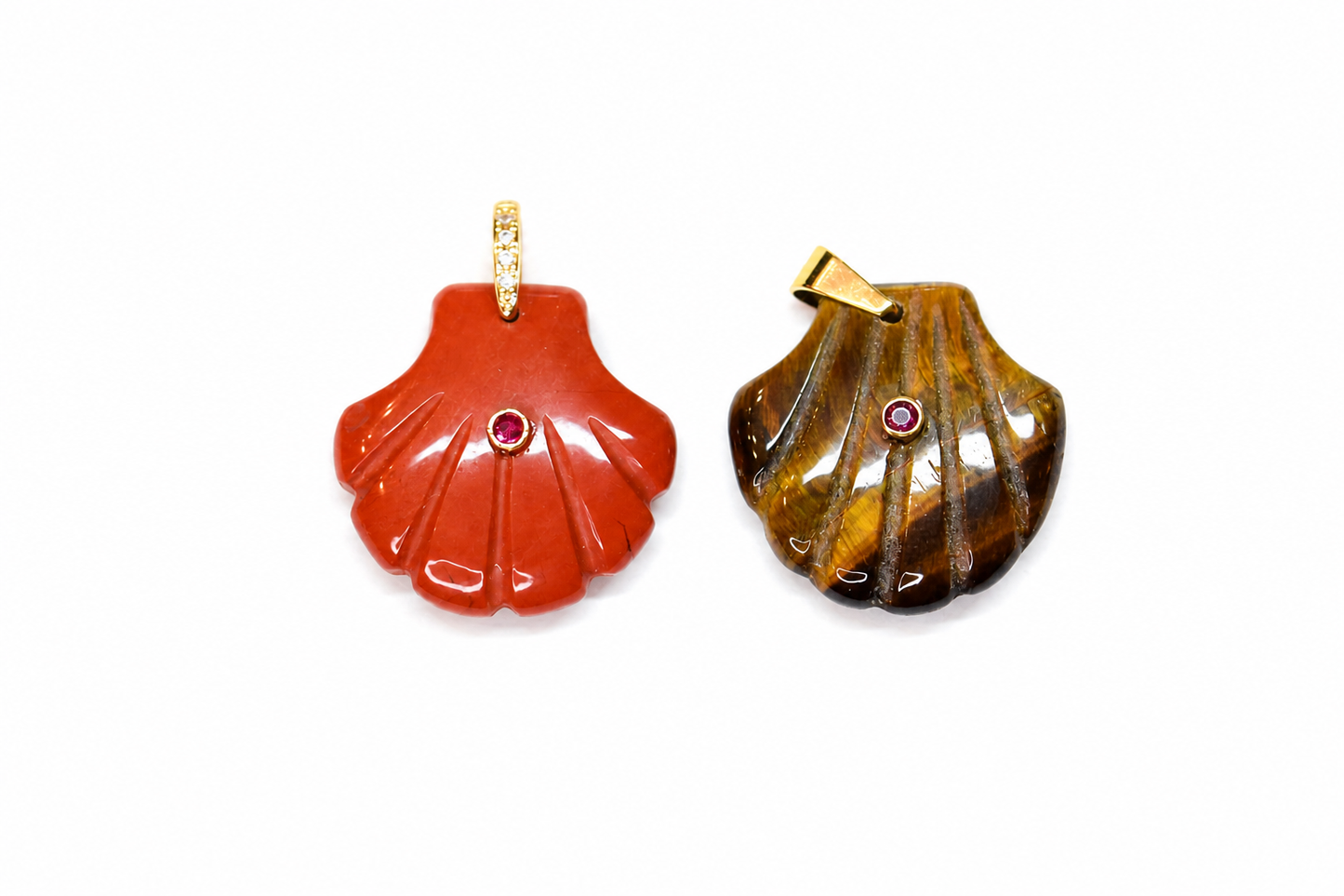 Charm Concha Grande ojo de tigre y cornalina pack — BoMBoM Jewels