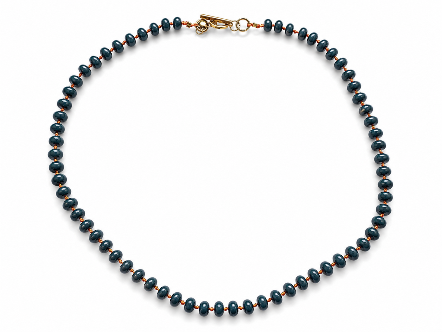 Collar Arun — Azul petróleo y cordón encerado naranja