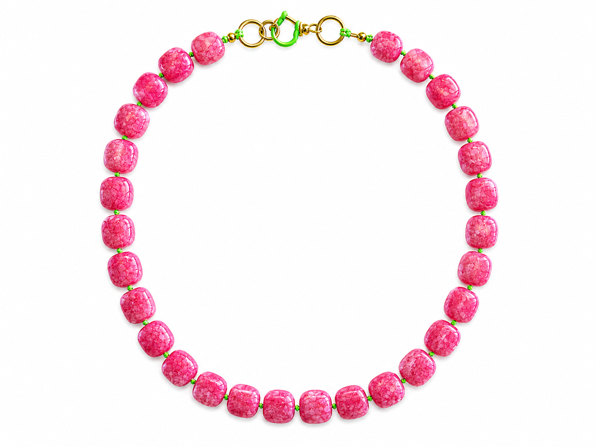 Collar Arun — rosa cuadrado y amarillo fluor
