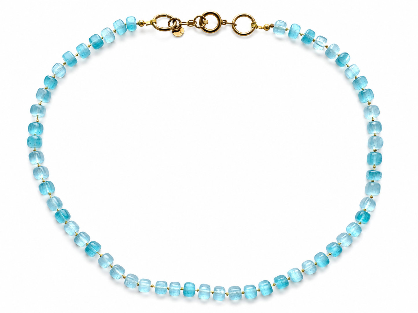 Collar Arun — Azul claro y cordón amarillo.