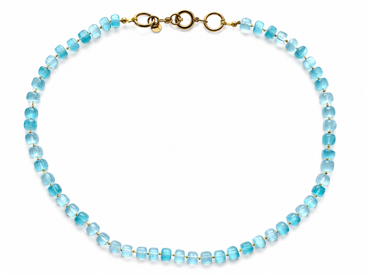 Collar Arun — Azul claro y cordón amarillo.