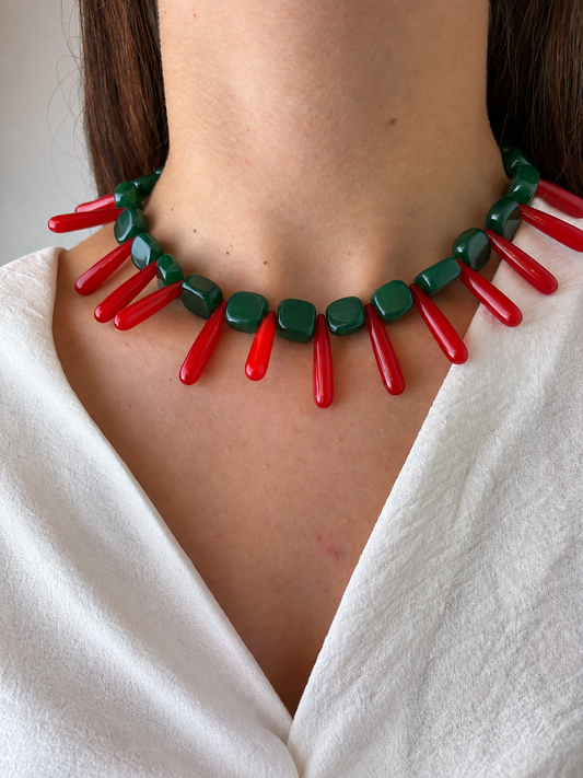 Collar Milagro — Verde y Coral