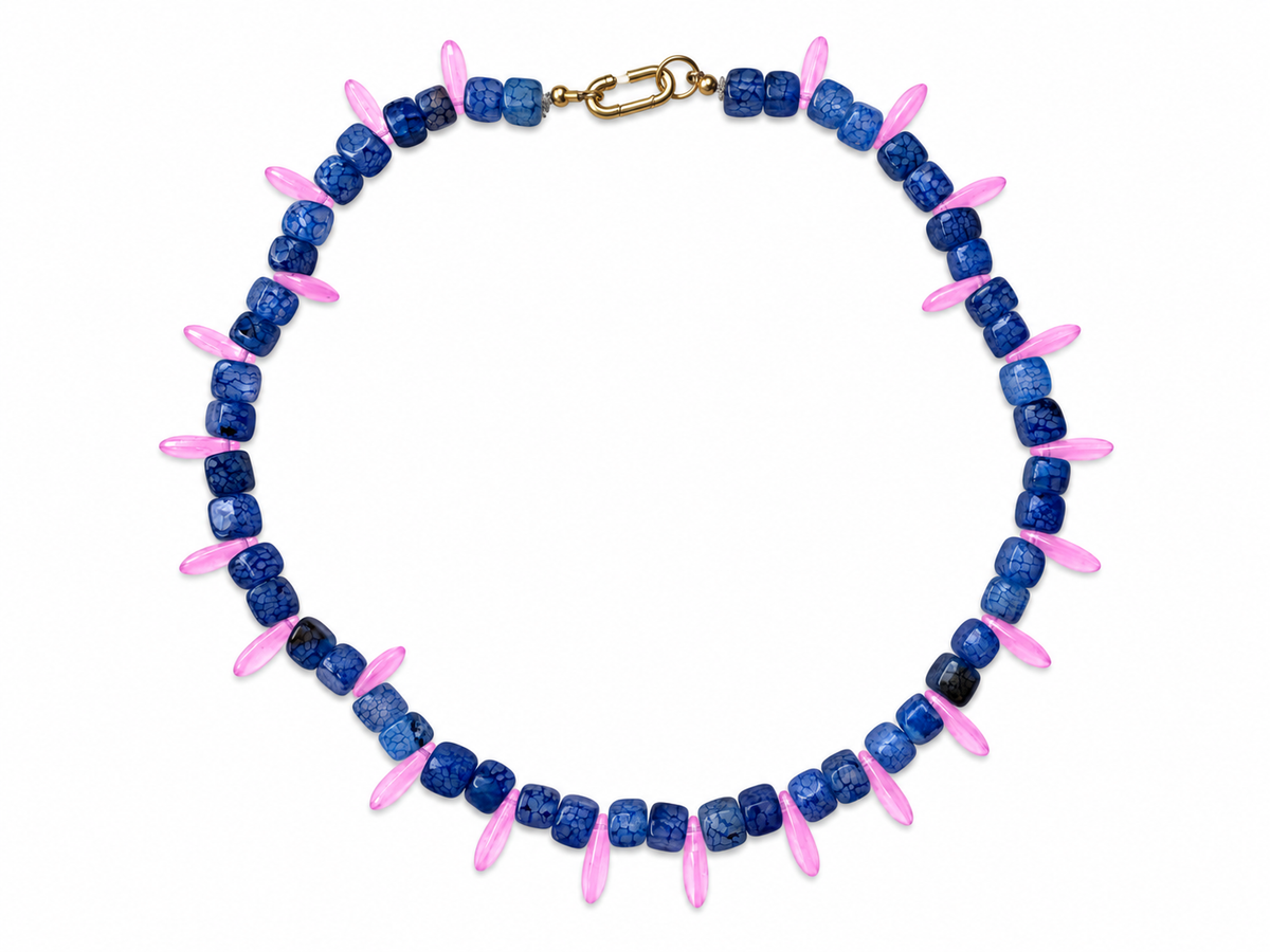 Collar Milagro — Azul y rosa.