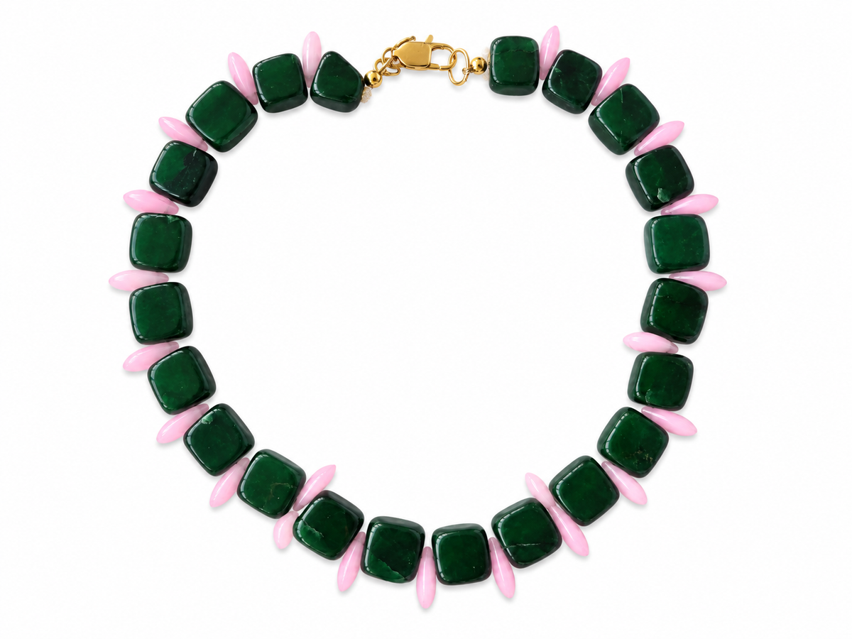 Collar Milagro — Verde y Rosa.