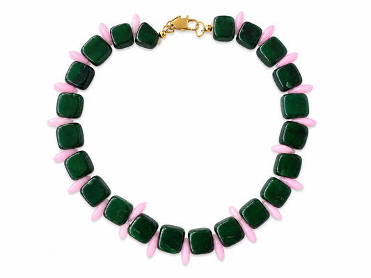 Collar Milagro — Verde y Rosa.