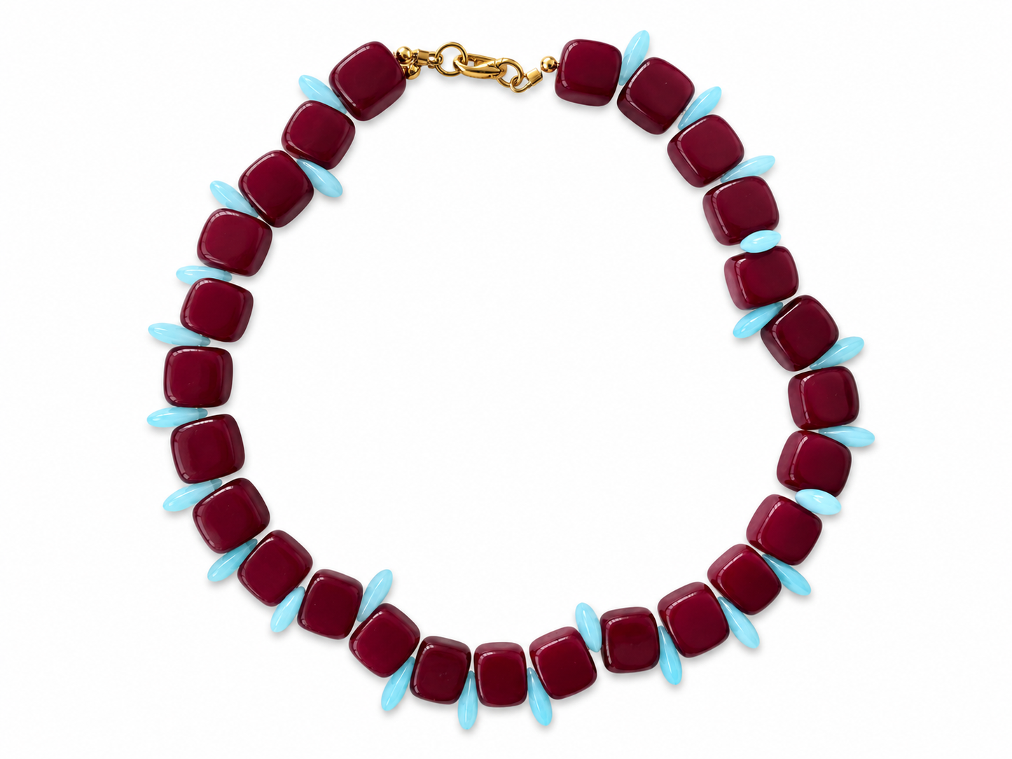 Collar Milagro — Granate y turquesa.