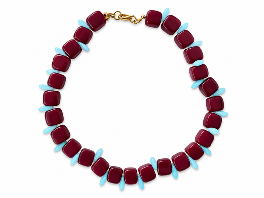 Collar Milagro — Granate y turquesa.