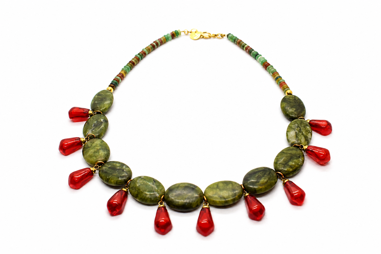 Collar Milagro verde oscuro y rojo cristal checo — BoMBoM Jewels