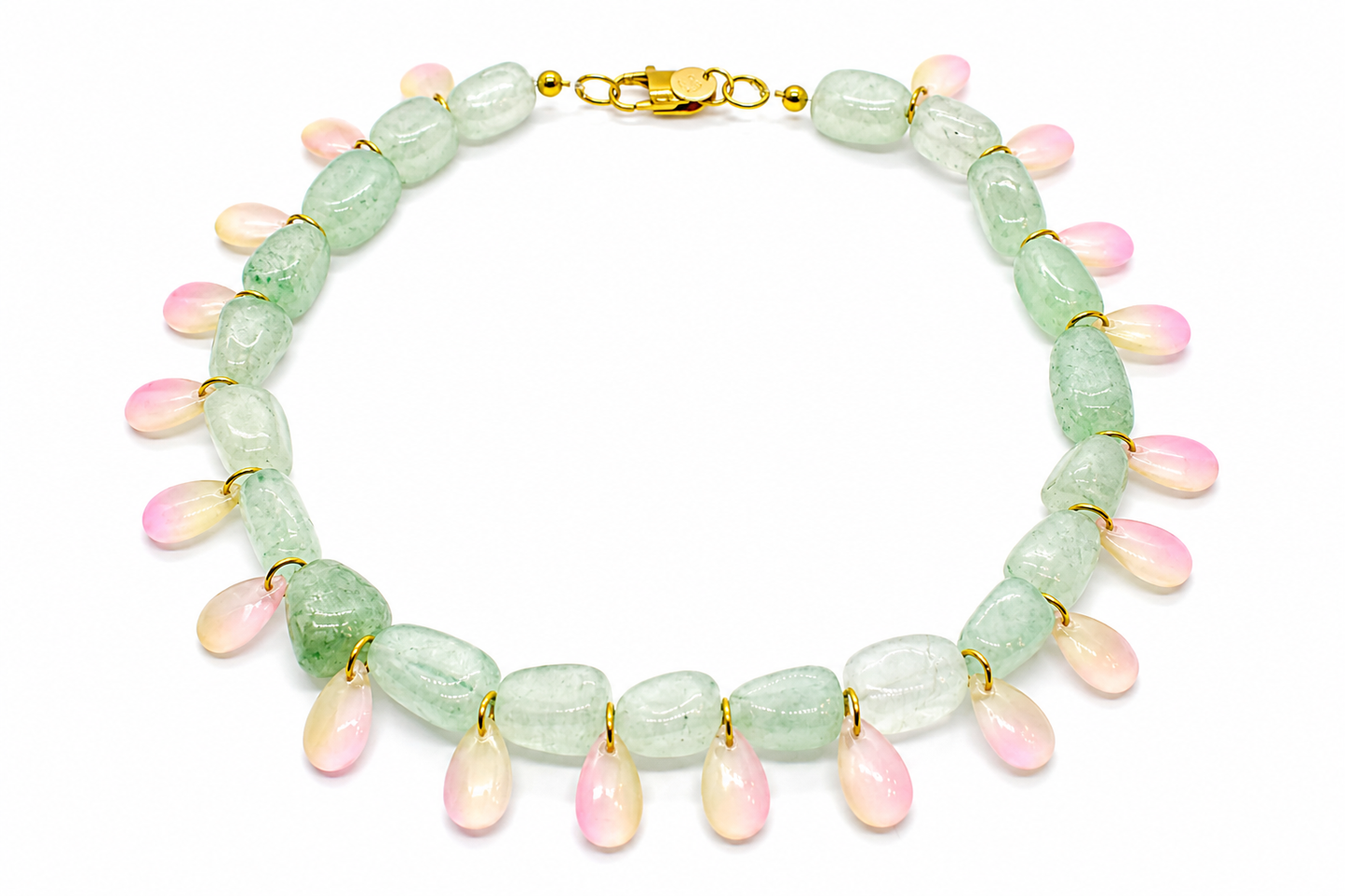 Collar Milagro verde y rosa 3 cristal checo — BoMBoM Jewels