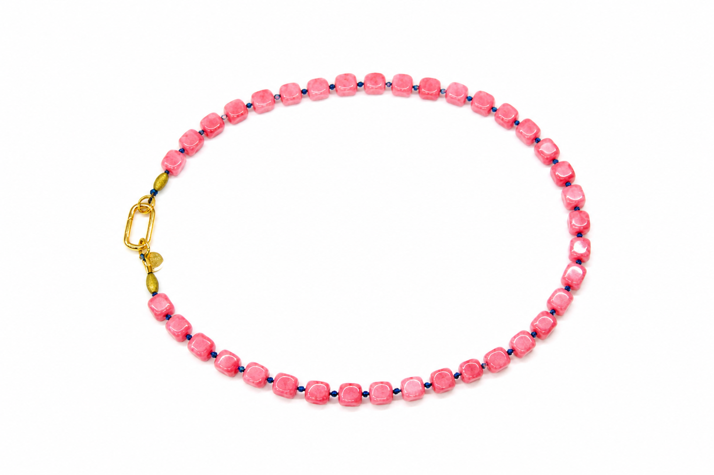 Collar Arun nudo azul y piedra rosa — BoMBoM Jewels