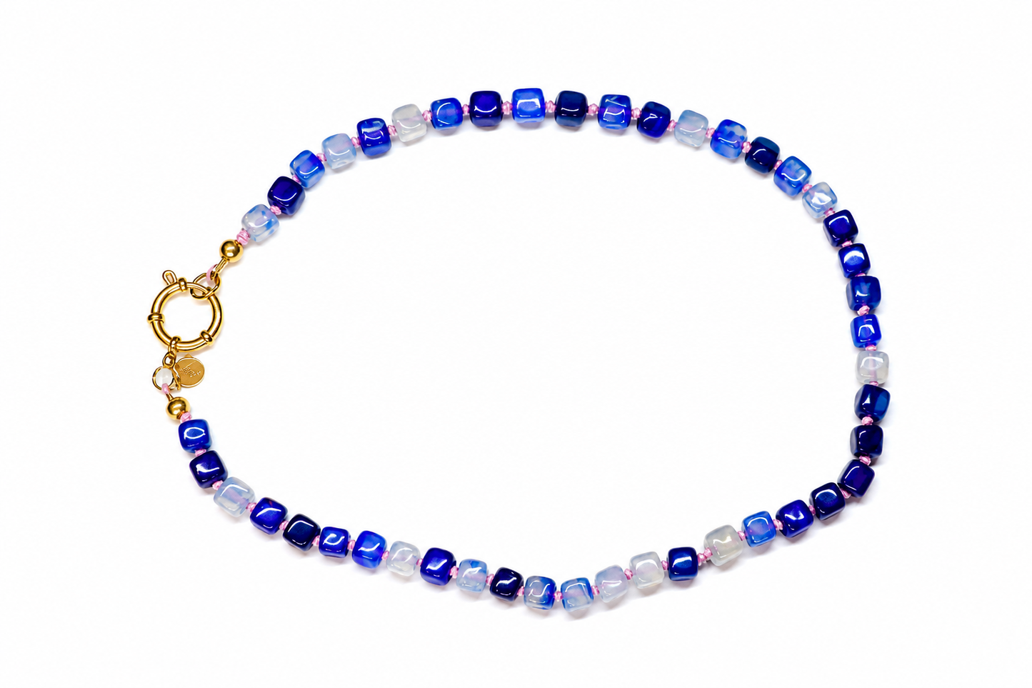Collar Arun nudo rosa y piedra azul — BoMBoM Jewels