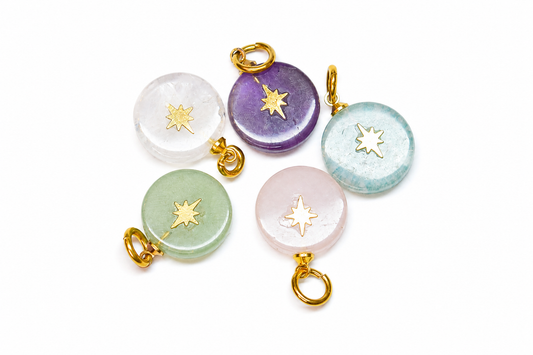Round Stones with Stars — Round Natural Stone Charm
