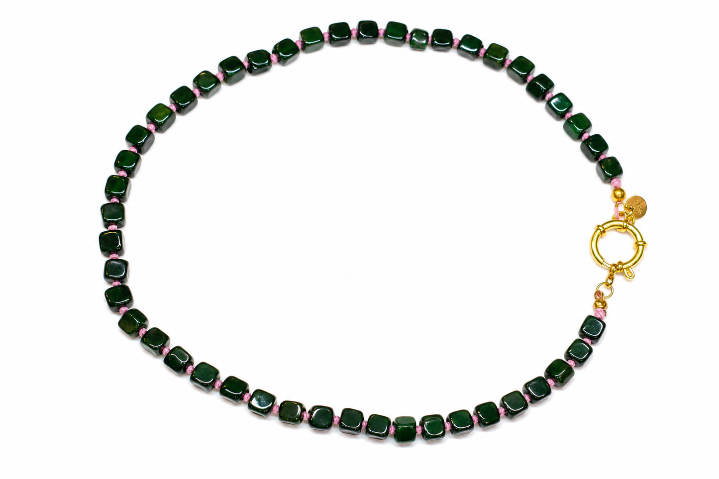 Collar Arun verde oscuro y rosa cordón encerado — BoMBoM Jewels