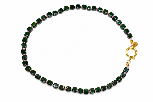 Arun Necklace — Natural Stones with Waxed Cord and Knot